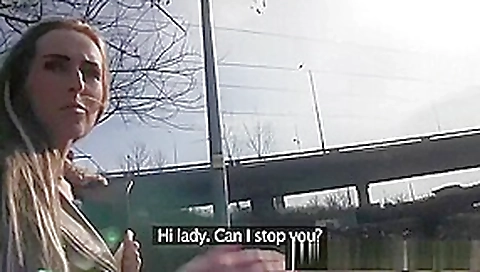 Long haired blonde fuckoing in public