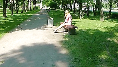 Sweet natural blonde banged outdoors Sweet natural blonde banged outdoors