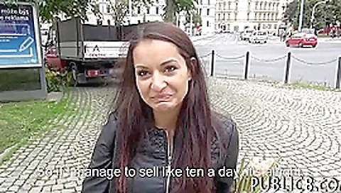 Slim brunette Euro slut pounded in public for money